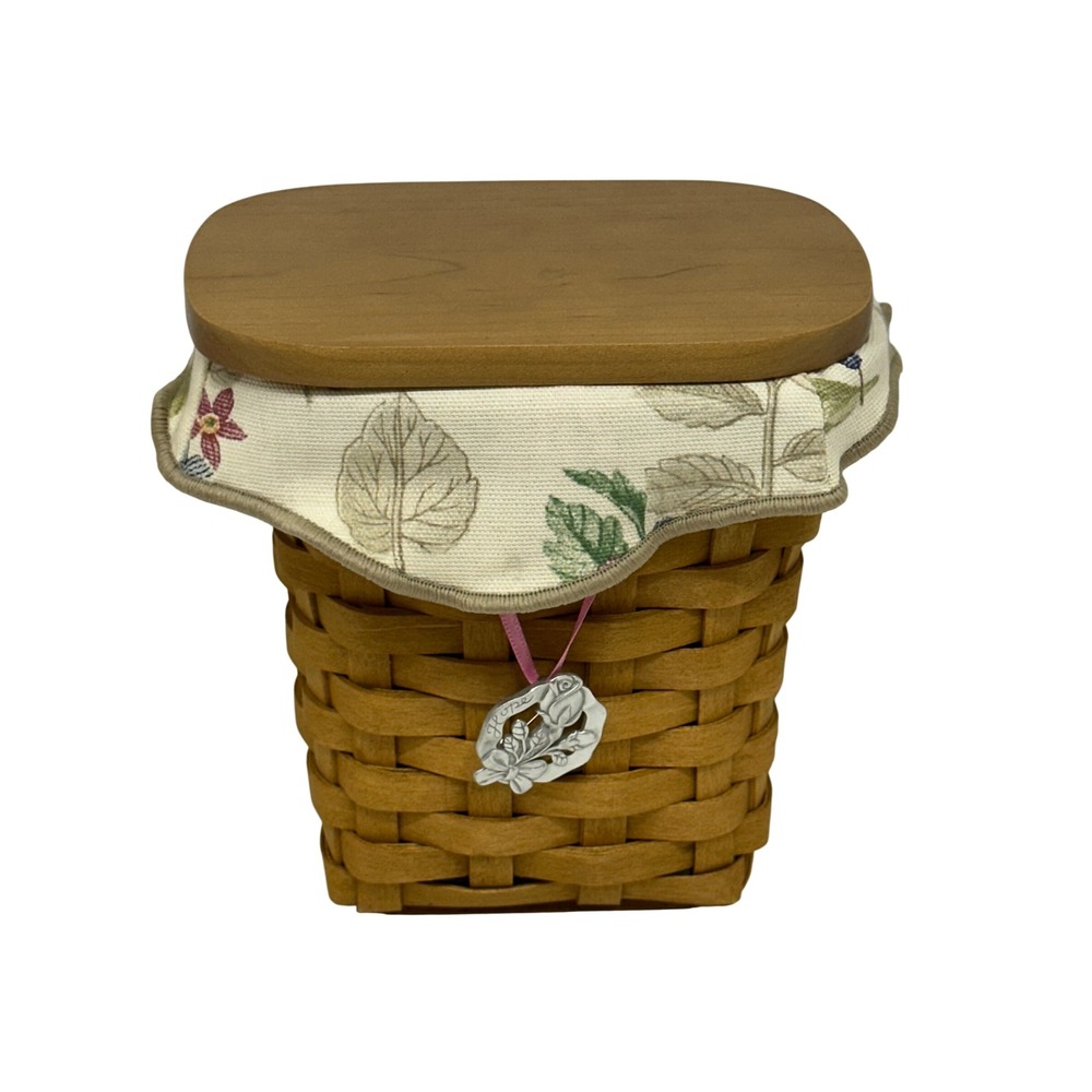 VTG Longaberger Horizon of Hope Basket Brown Woven Wood Lid Liner Tie-On 2004